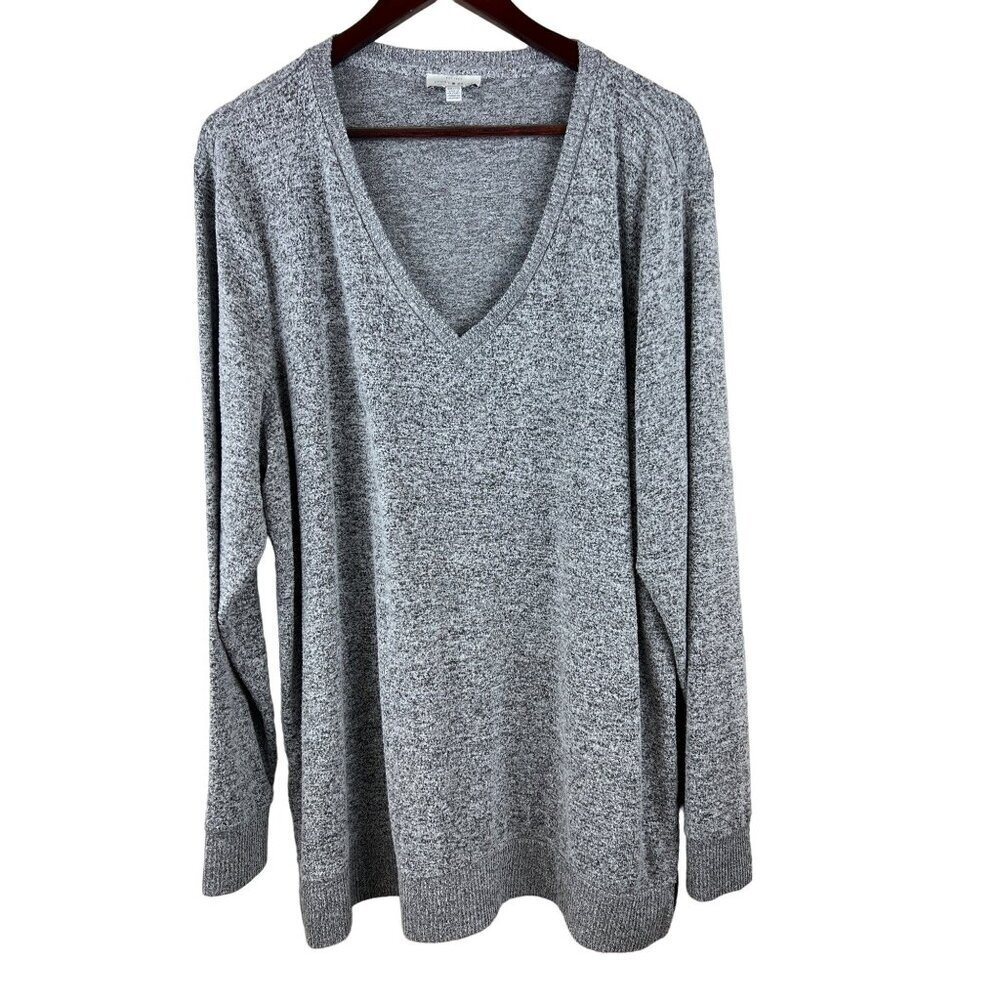 Lucky Brand Women's Sweater V-Neck Grey Marled Long Sleeve Viscose Blend  XXL